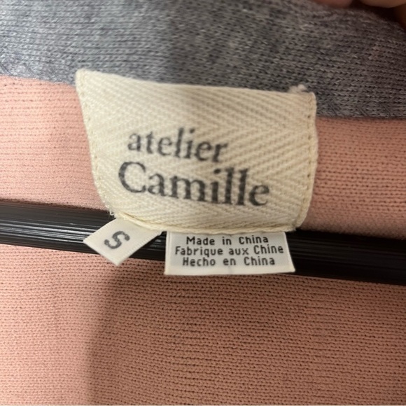 Atelier Camille Anthropologie Size Small Sweater Wool Swing Grey V-Neck Pink - Picture 5 of 7